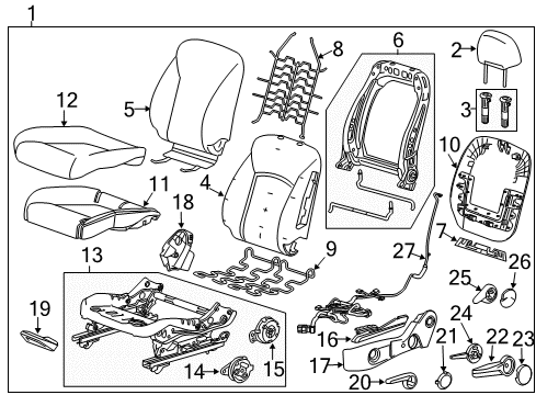 2015 Buick Verano Driver Seat Components Adjust Handle Diagram for 95971079