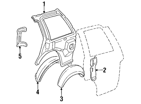 1992 Chevrolet S10 Blazer Quarter Panel - Inner Components PANEL, Fuel Door & Body Side Diagram for 15631432