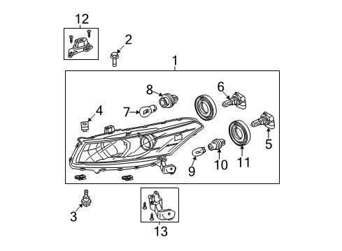 2008 Honda Accord Headlamps Headlight Assembly, Passenger Side Diagram for 33100-TE0-A01