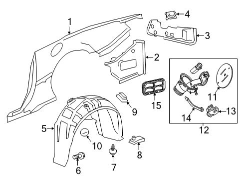 2017 Chevrolet Camaro Quarter Panel & Components Fuel Door Diagram for 23161310