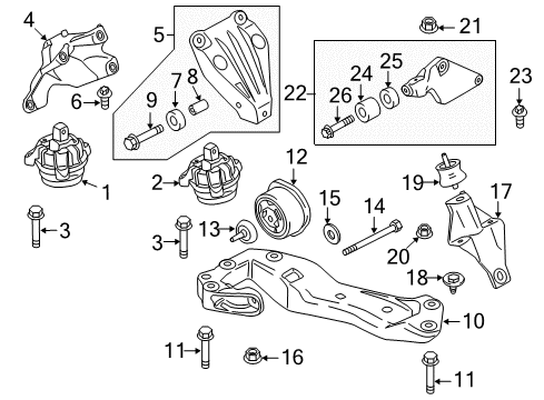 2012 BMW 535i GT Engine & Trans Mounting Engine Mount Bracket Left Diagram for 22116796781