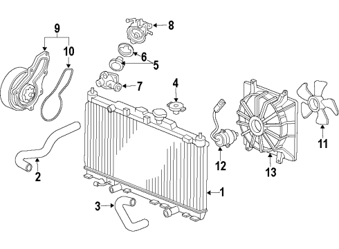 2008 Honda Civic Cooling System, Radiator, Water Pump, Cooling Fan Shroud Diagram for 19015-RNA-A02