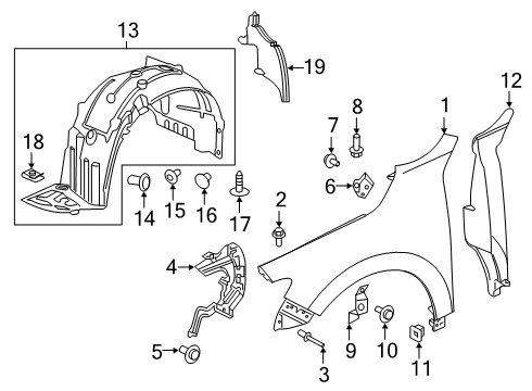 2022 Honda Insight Fender & Components Fender Right, Front Inner Diagram for 74100-TXM-A00
