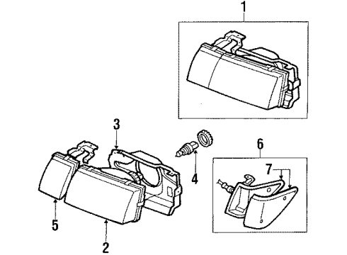 1987 Chevrolet Spectrum Headlamp Components, Side Marker Lamps Bracket Asm, Headlamp Housing Diagram for 94451427