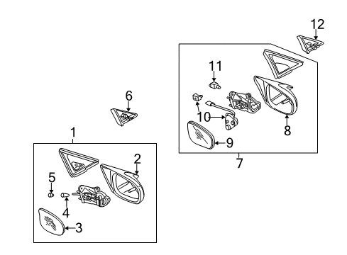 2000 Honda Civic Outside Mirrors Mirror Assembly, Passenger Side Door Diagram for 76200-S01-A05