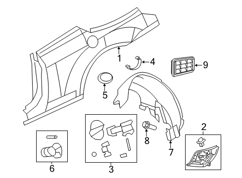 2011 Chrysler 200 Quarter Panel & Components Shield-WHEELHOUSE Diagram for 4389851AE