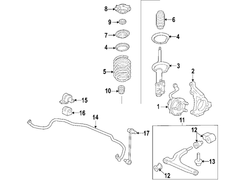 2006 Pontiac G6 Front Suspension Components, Lower Control Arm, Stabilizer Bar Stabilizer Bar Insulator Diagram for 10361387