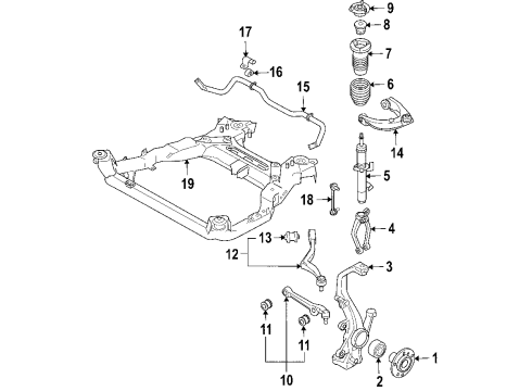 2009 Ford Fusion Front Suspension Components, Lower Control Arm, Upper Control Arm, Stabilizer Bar Strut Diagram for 6E5Z-18124-BL