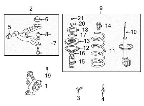 2000 Honda Odyssey Suspension Components, Lower Control Arm, Upper Control Arm, Stabilizer Bar Damper Assembly Rear Front Diagram for 51601-S0X-307