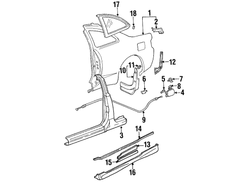 1998 Toyota Celica Quarter Panel & Components, Glass, Exterior Trim Mud Guard Diagram for 76626-29195