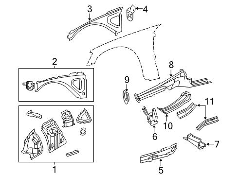 2009 Dodge Charger Structural Components & Rails Extension-Front Side Rail Diagram for 68250517AA