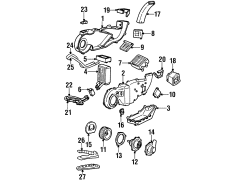 1999 Lincoln Navigator Auxiliary A/C & Heater Unit Heater Core Diagram for H2MZ-18476-X