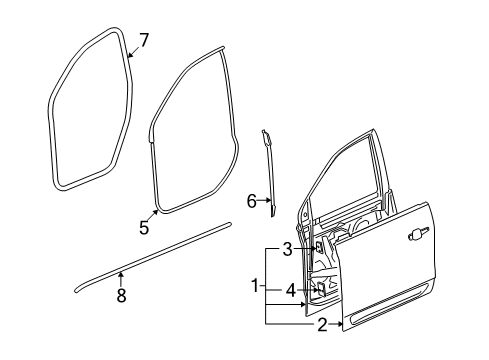 2009 Buick Enclave Front Door Weatherstrip On Body Diagram for 15951732