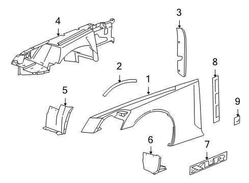 2009 Cadillac XLR Fender & Components, Exterior Trim Fender Liner Diagram for 15284659