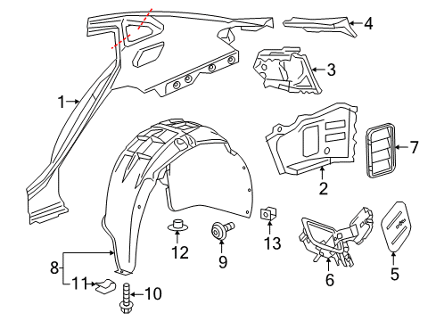 2021 Chevrolet Malibu Quarter Panel & Components Tail Lamp Pocket Diagram for 23393177