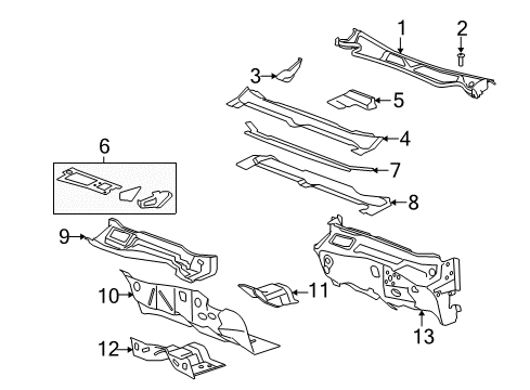 2009 Buick Lucerne Cowl Cowl Grille Seal Diagram for 15844872