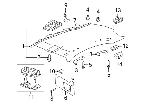 2010 Lincoln MKS Interior Trim - Roof Headliner Diagram for 8A5Z-5451916-AA