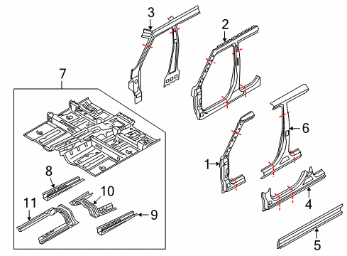 2013 Kia Soul Center Pillar, Hinge Pillar, Rocker, Floor Member-Center Floor Front Cr Diagram for 652402K400