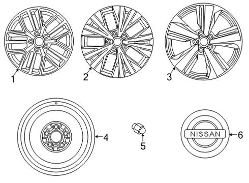 2021 Nissan Rogue Wheels Wheel-Aluminum Diagram for D0C00-6RA1A