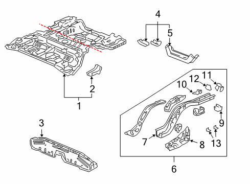 2007 Acura TL Rear Body - Floor & Rails Stiffener, Left Rear Frame End Diagram for 65688-SEP-A00ZZ