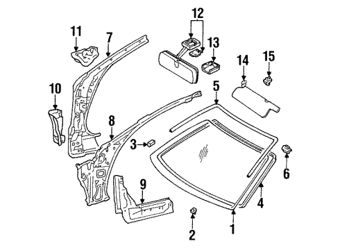 1991 Toyota Celica Windshield Glass Sunvisor Bracket GRAY Diagram for 74348-12020-B8