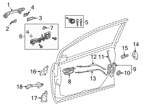 2017 Toyota Prius Front Door Handle, Outside Diagram for 69210-47051-H1