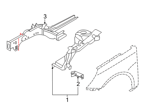 2014 Kia Optima Structural Components & Rails Fender Mounting Bracket Assembly, Right Diagram for 645272T000