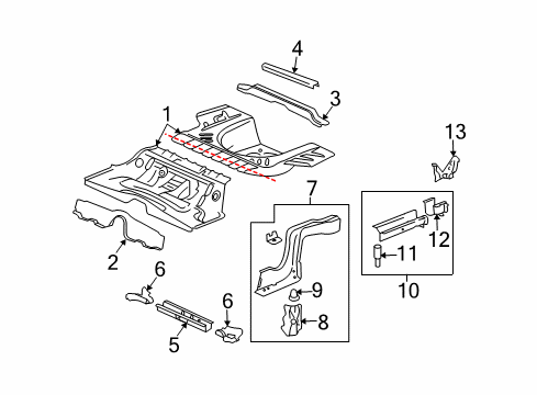 2010 Cadillac STS Rear Body - Floor & Rails Center Crossmember Reinforcement Diagram for 15952419