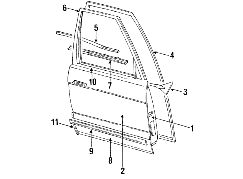 1991 Oldsmobile Cutlass Supreme Rear Door & Components, Exterior Trim Molding Asm-Rear Side Door Center *Silver Metal Diagram for 10178287