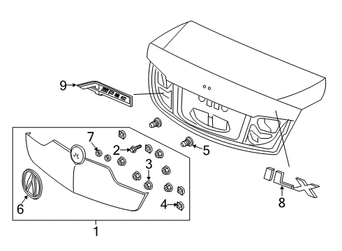 2020 Acura ILX Exterior Trim - Trunk Lid Garnish, Trunk (Extreme Crimson Pearl) Diagram for 74895-T3R-A01ZB
