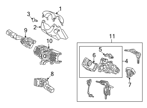 2010 Acura RDX Switches Cylinder Set, Key Diagram for 06351-STK-A11