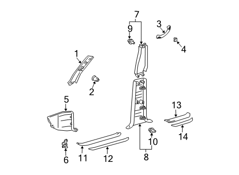 2008 Toyota 4Runner Interior Trim - Pillars, Rocker & Floor Windshield Pillar Trim Diagram for 62212-35080-E0