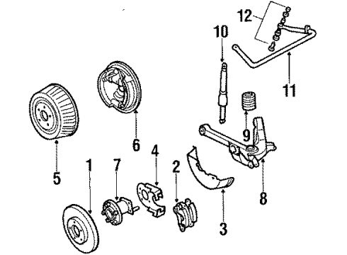 1985 Buick Riviera Rear Suspension Components, Lower Control Arm, Stabilizer Bar Hose, Rear Brake Diagram for 1261559