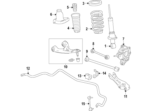 2018 Honda Ridgeline Rear Suspension Components, Lower Control Arm, Upper Control Arm, Stabilizer Bar Base, R. RR. Shock Absorber Mounting Diagram for 52675-T6Z-A01