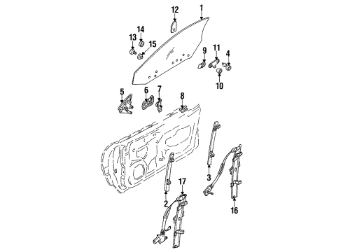 1994 Dodge Stealth Door & Components Front Door Window Regulator Diagram for MB641281