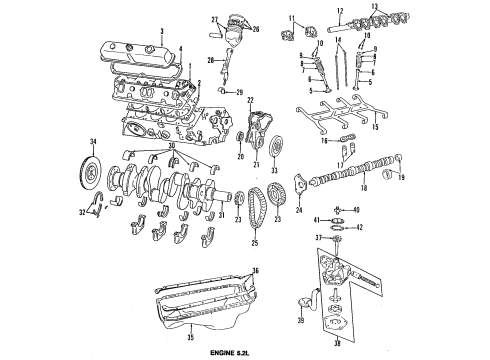 1991 Dodge Dakota Engine Parts, Mounts, Cylinder Head & Valves, Camshaft & Timing, Oil Pan, Oil Pump, Crankshaft & Bearings, Pistons, Rings & Bearings CVR Pkg-Engine Timing Diagram for 4897723AA