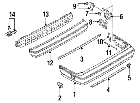 1989 Nissan Stanza Rear Bumper Clip Diagram for 01553-00741