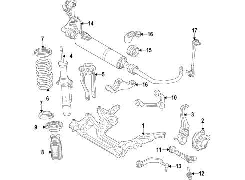 2021 BMW M850i xDrive Gran Coupe Front Suspension Components, Lower Control Arm, Upper Control Arm, Ride Control, Stabilizer Bar Holder, Stabiliser, Lower Section Diagram for 37116884013