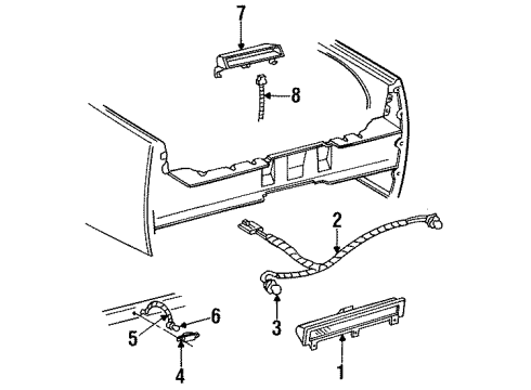 1995 Cadillac Fleetwood Backup Lamps, High Mounted Stop Lamp, License Lamps Lamp Asm-High Mount Stop Diagram for 5976452