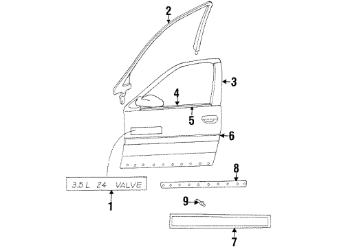 1995 Dodge Intrepid Exterior Trim - Front Door MOULDING-B/S Front Door Seamless Diagram for PR14MBF