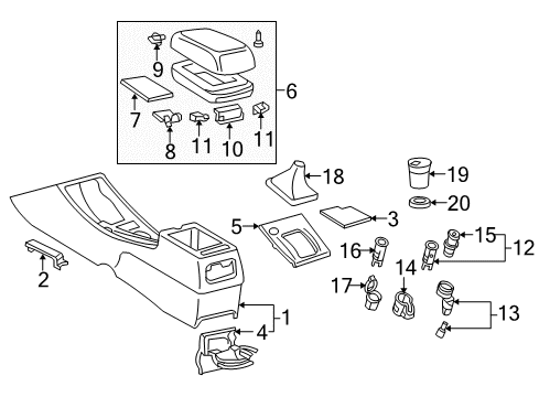 2004 Toyota Corolla Center Console Console Assembly Diagram for 58901-02130-B0