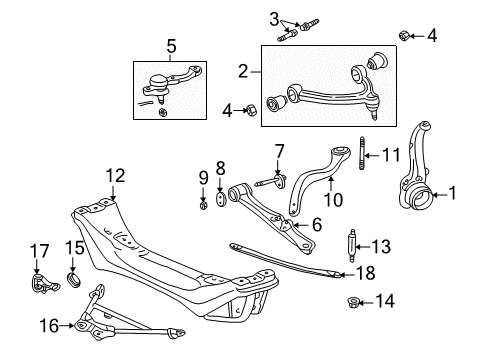 2007 Lexus SC430 Front Suspension Components, Lower Control Arm, Upper Control Arm, Ride Control, Stabilizer Bar Brace, Front Suspension Member, Rear LH Diagram for 52258-24010