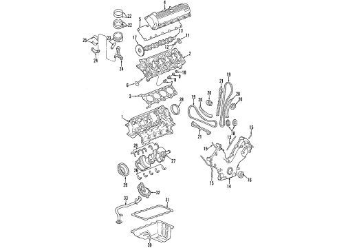 2004 Ford Explorer Engine Parts, Mounts, Cylinder Head & Valves, Camshaft & Timing, Oil Cooler, Oil Pan, Oil Pump, Balance Shafts, Crankshaft & Bearings, Pistons, Rings & Bearings Valve Cover Diagram for 4L2Z-6582-CA