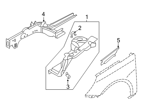 2011 Hyundai Sonata Structural Components & Rails Cover Assembly-Fender Side, LH Diagram for 84130-3S000