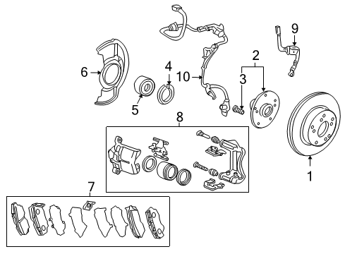 2013 Honda Crosstour Front Brakes Disk, Front Brake Diagram for 45251-T0G-A00