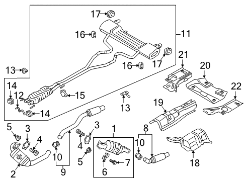 2019 Lincoln Continental Exhaust Components Muffler & Pipe Clamp Diagram for JD9Z-5A231-A