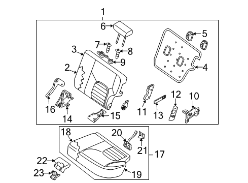 2006 Nissan Xterra Rear Seat Components Cover-Rear Seat Hinge, L Diagram for 88393-EA302