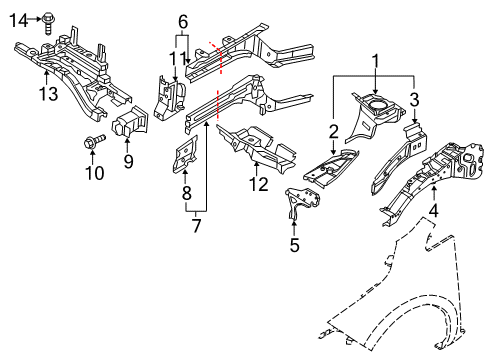 2012 Nissan Leaf Structural Components & Rails Member Assembly-Front Side FRONT.LH Diagram for 75115-3NA0A