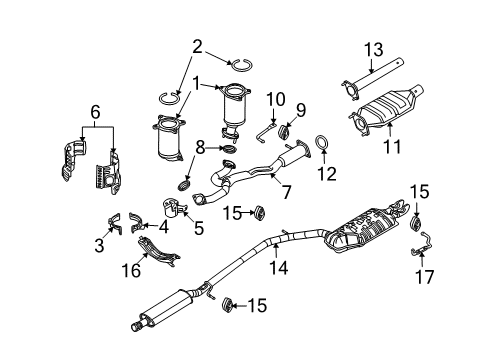 2008 Mercury Sable Exhaust Components Muffler & Pipe Hanger Diagram for 8G1Z-5A204-A
