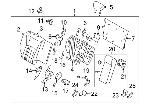 2009 Infiniti EX35 Rear Seat Components Cup Holder Assembly Diagram for 88741-1BA0B